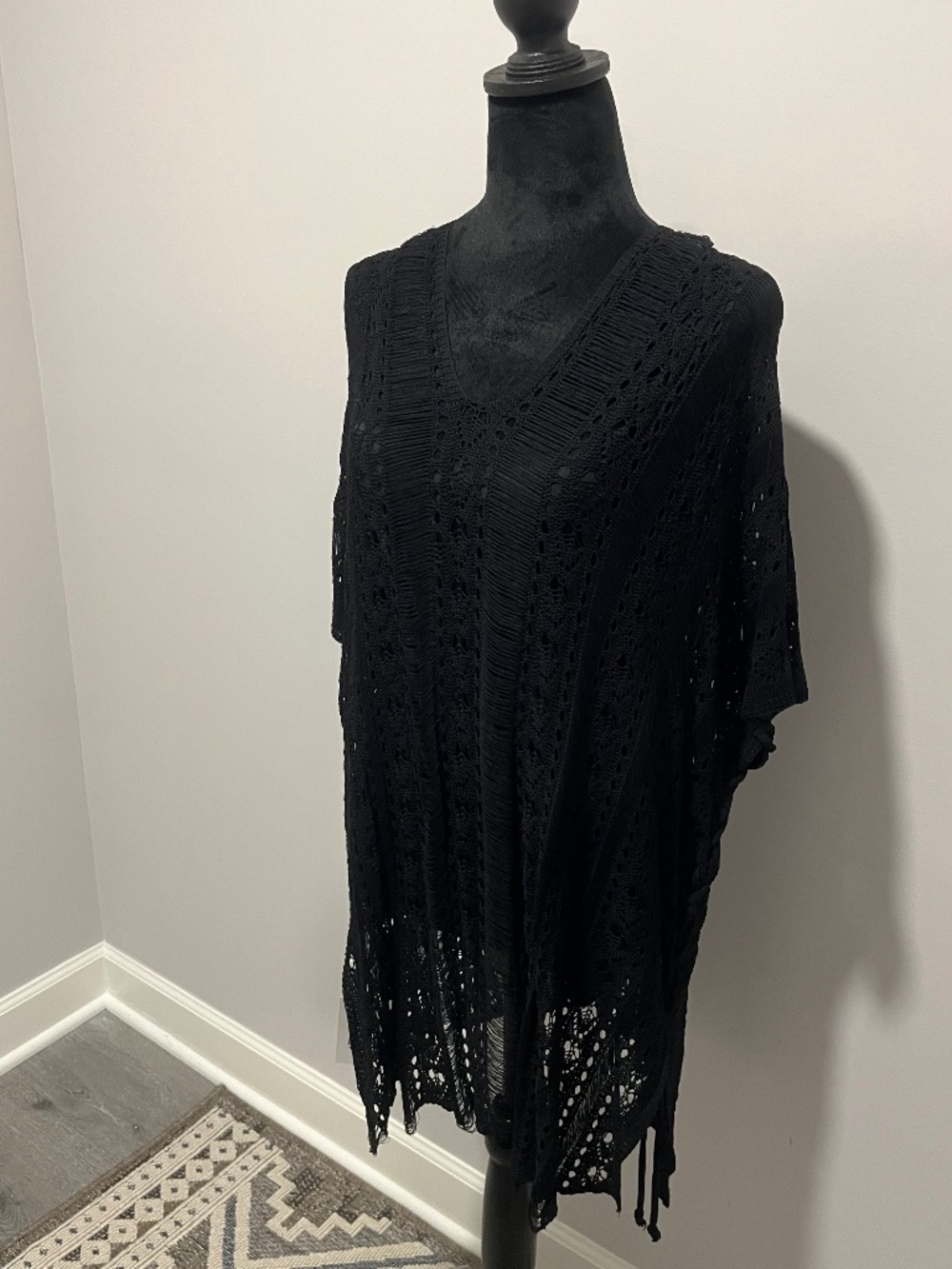 Elegant Black Crocheted Cover Up No Size NWT